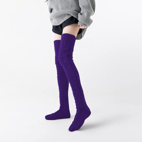 Woman's  Purple Thigh High Socks - Picture 3 of 4